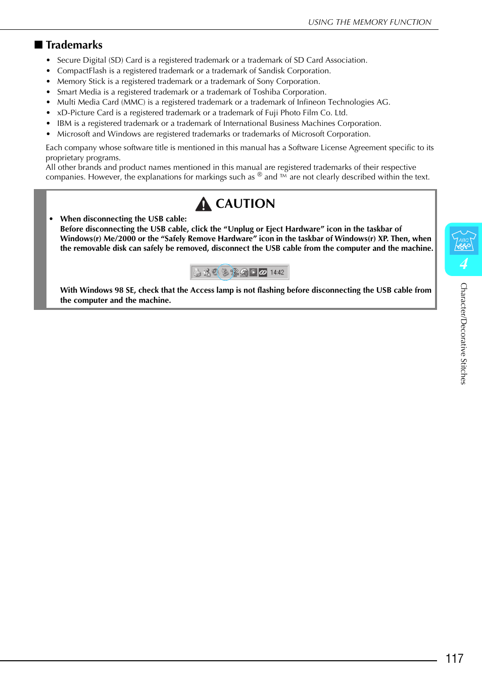 Caution, Trademarks | Brother 882-S90/S91 User Manual | Page 128 / 249