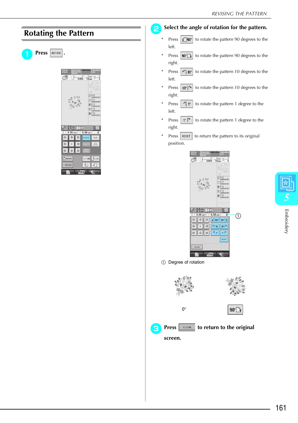 Rotating the pattern | Brother 882-S90/S91 User Manual | Page 172 / 249