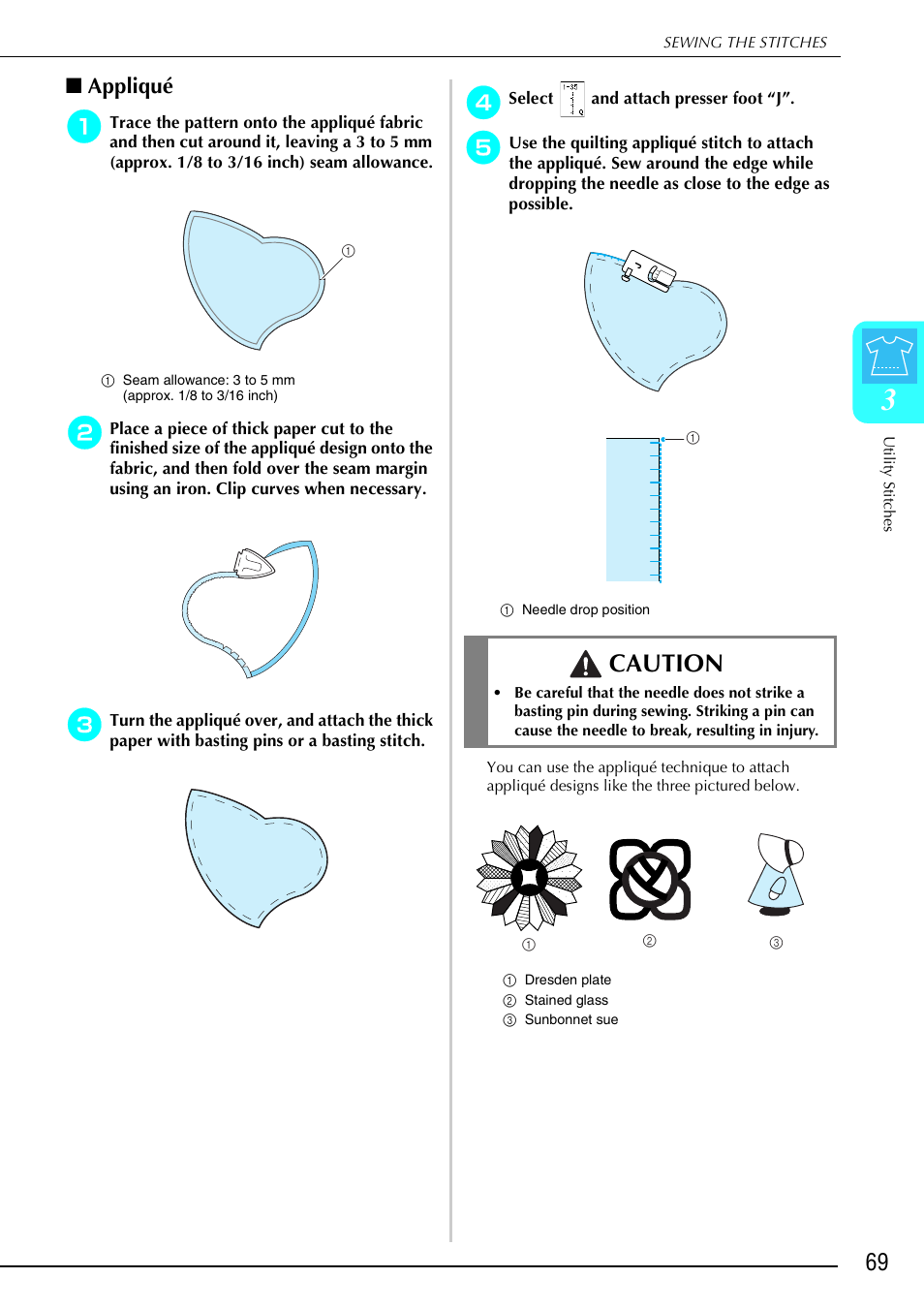 Caution, Appliqué | Brother 882-S90/S91 User Manual | Page 80 / 249