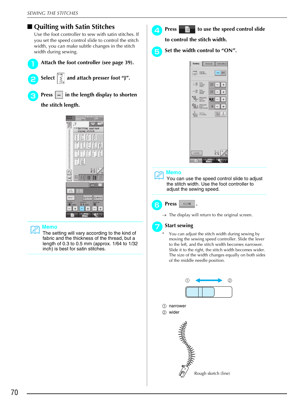 Quilting with satin stitches | Brother 882-S90/S91 User Manual | Page 81 / 249