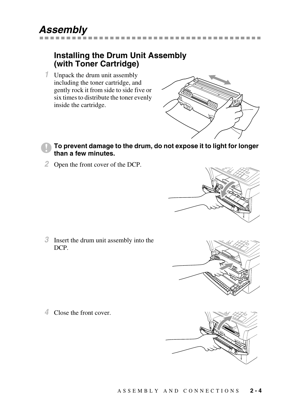 Assembly, Assembly -4, Installing the drum unit assembly | With toner cartridge) -4 | Brother DCP-1400 User Manual | Page 25 / 147