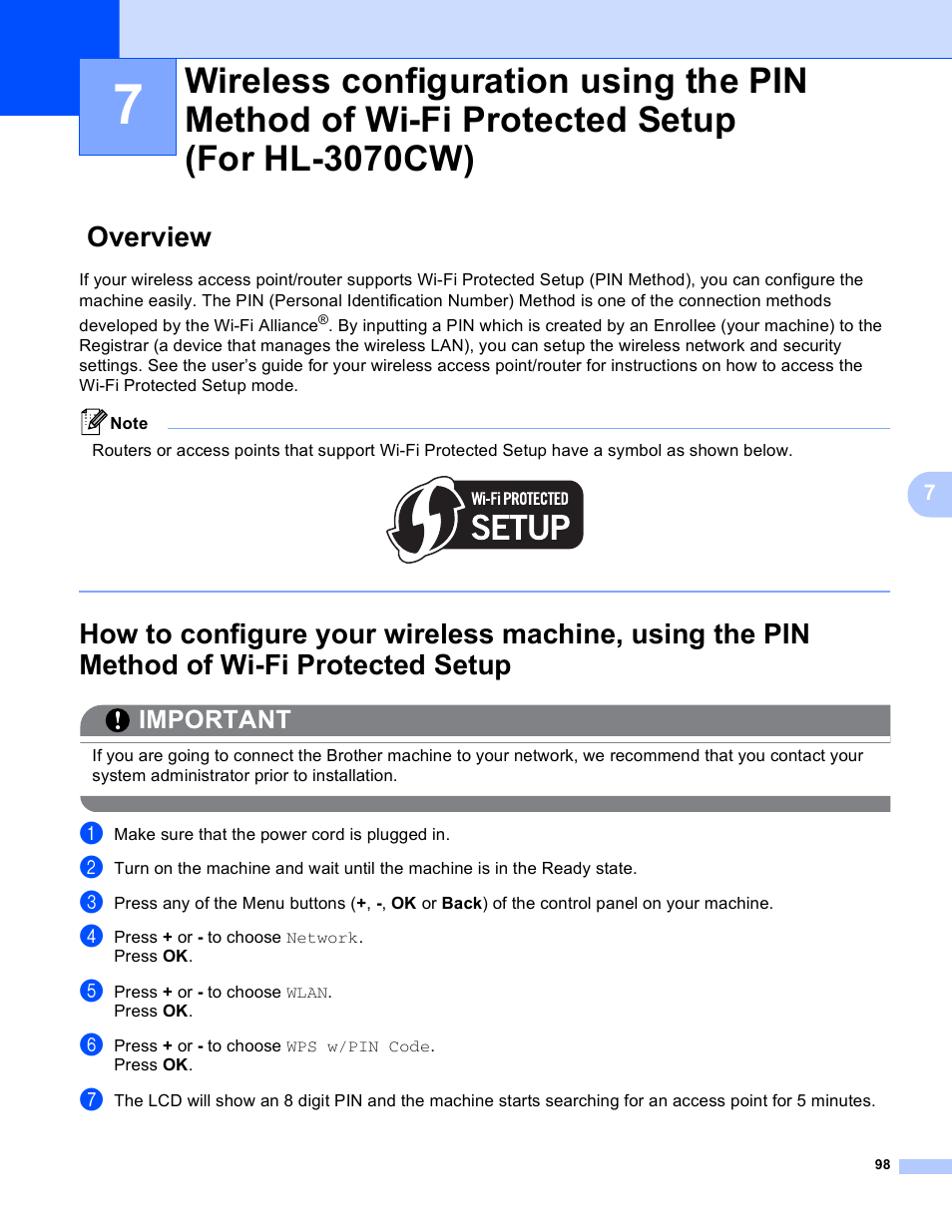 Overview, Important | Brother HL 3070CW User Manual | Page 108 / 211
