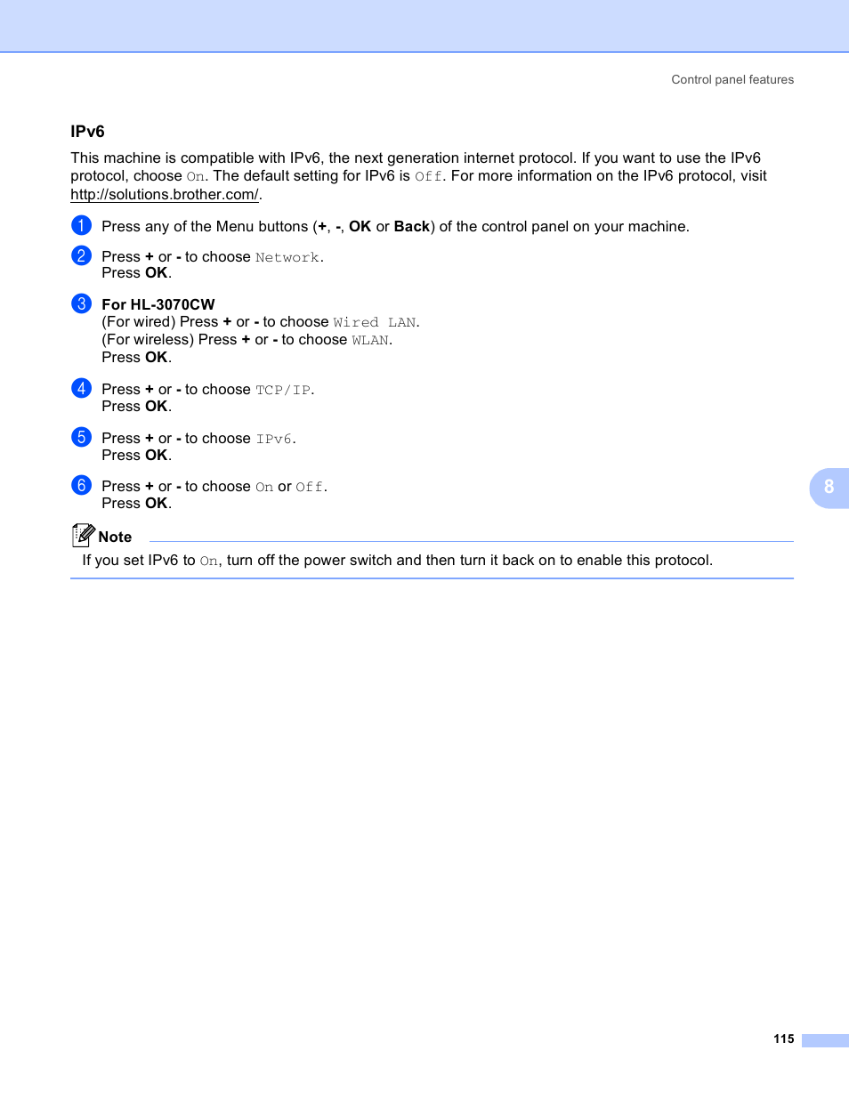 Ipv6 | Brother HL 3070CW User Manual | Page 125 / 211