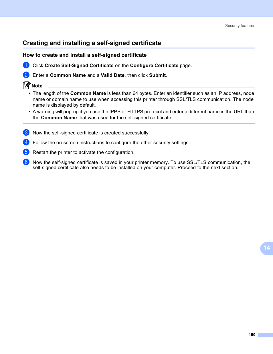 Creating and installing a self-signed certificate | Brother HL 3070CW User Manual | Page 170 / 211