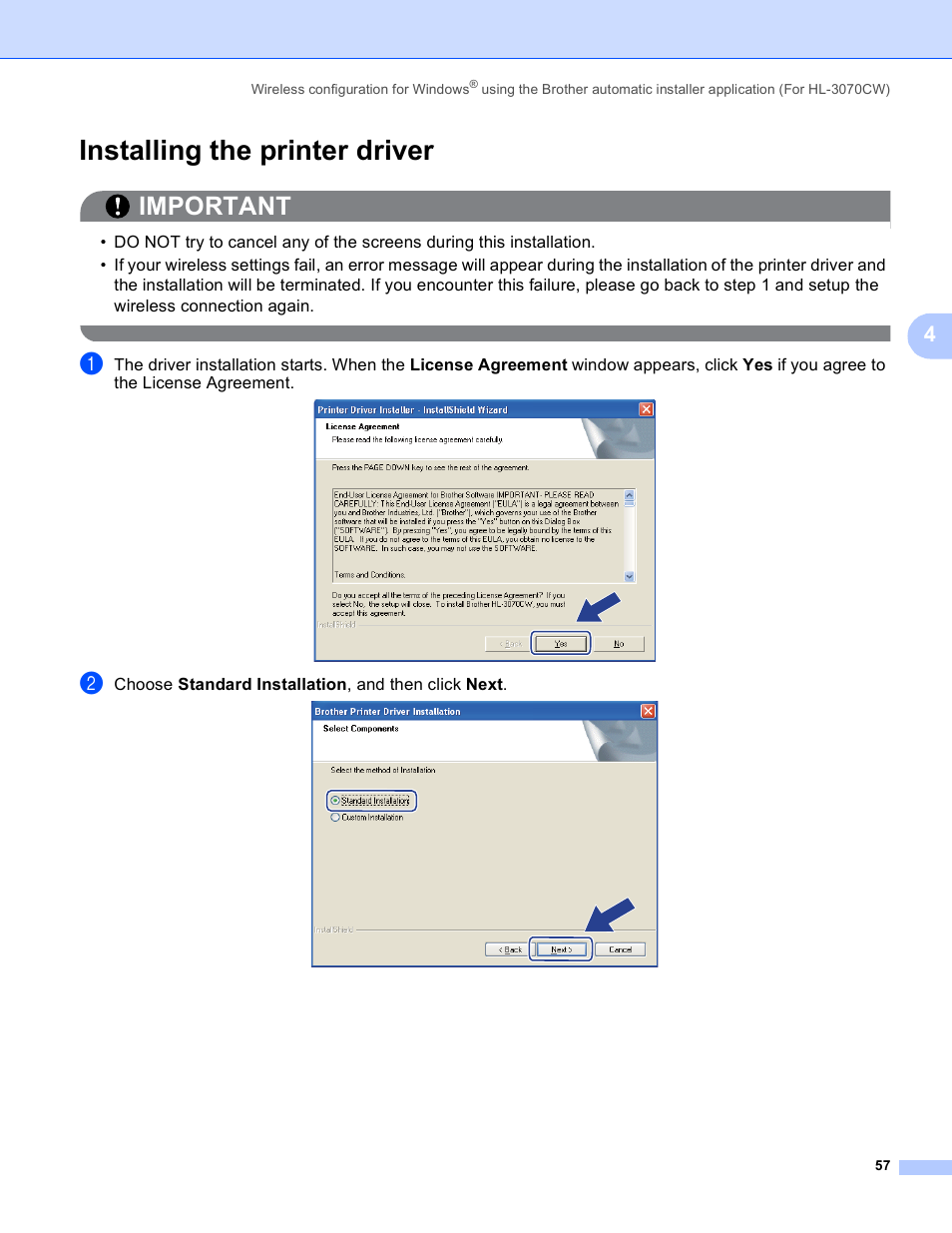 Installing the printer driver, Important | Brother HL 3070CW User Manual | Page 67 / 211