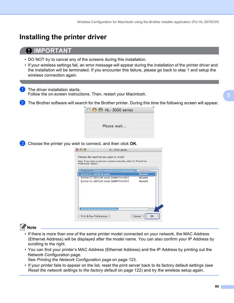Installing the printer driver, Important | Brother HL 3070CW User Manual | Page 96 / 211
