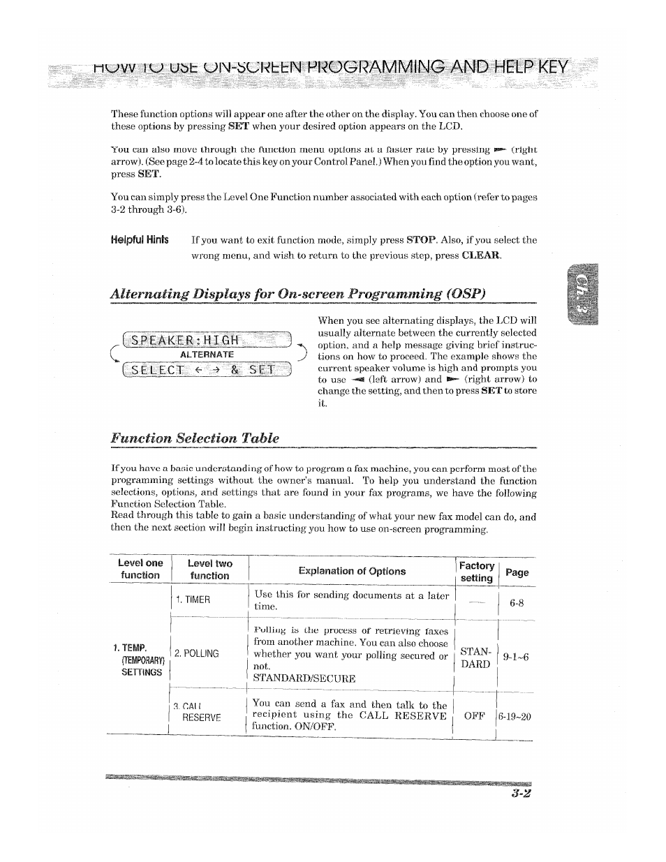 Csie&cr.: .li. :'5iap, Function selection table | Brother 2500ML User Manual | Page 29 / 132