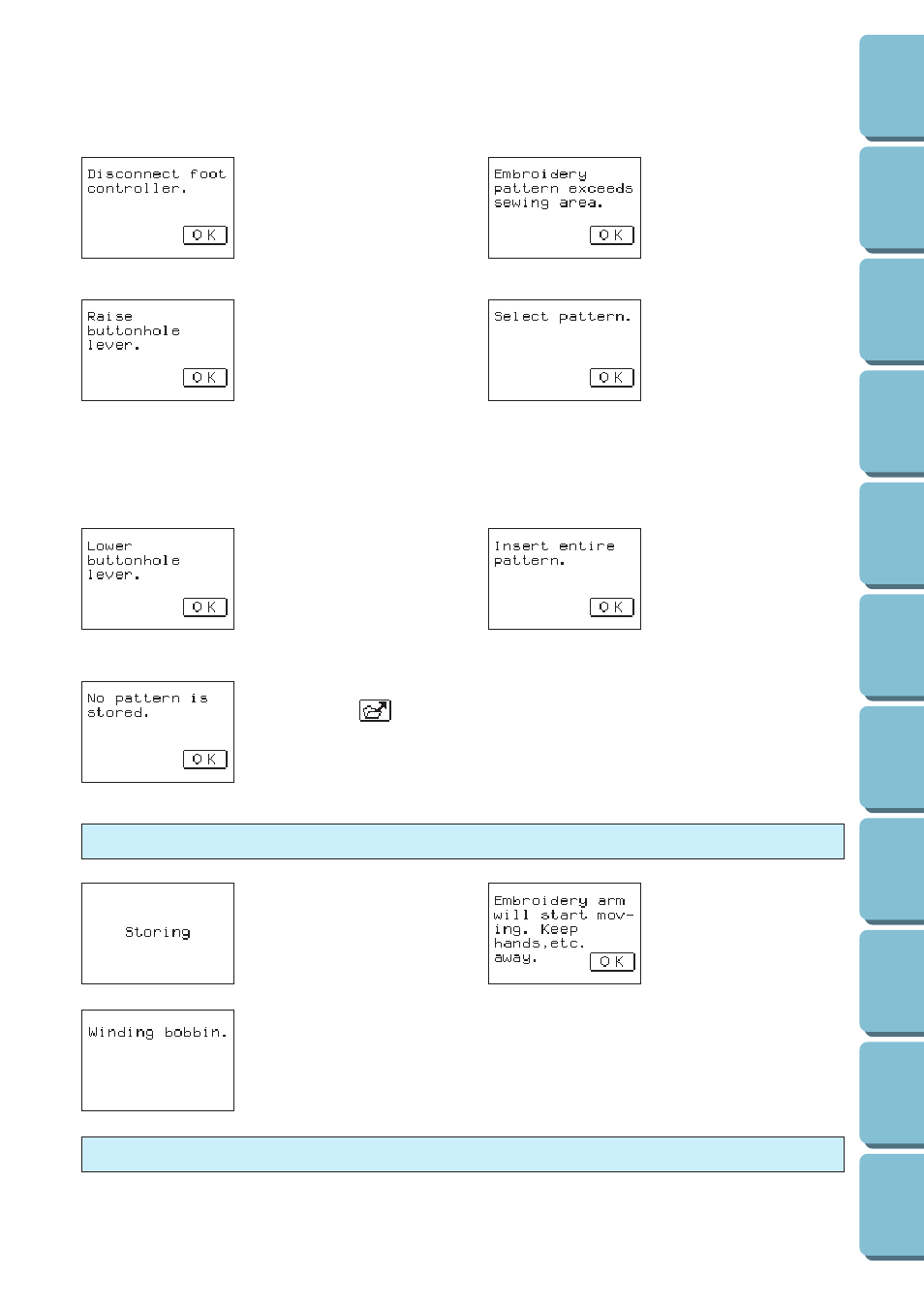 Instruction messages alarms, Instruction messages, Alarms | Brother PE 300S User Manual | Page 108 / 111