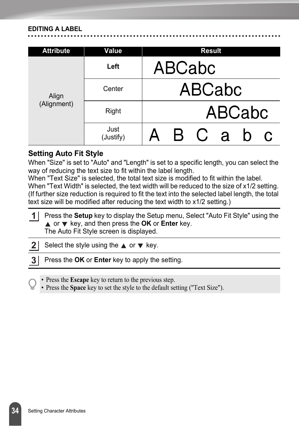 Setting auto fit style | Brother LW6091001 User Manual | Page 38 / 84