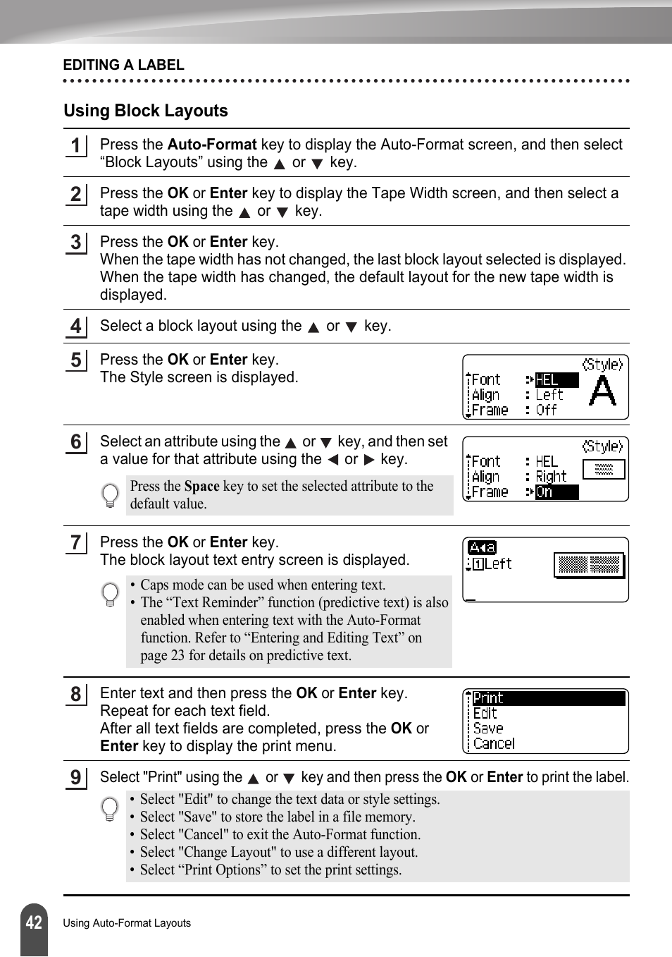 Using block layouts | Brother LW6091001 User Manual | Page 46 / 84