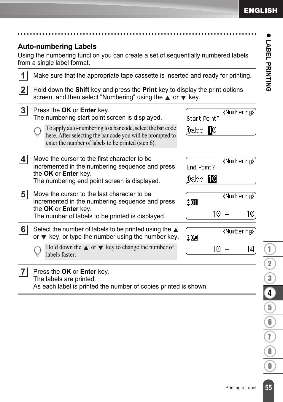 Auto-numbering labels | Brother LW6091001 User Manual | Page 59 / 84