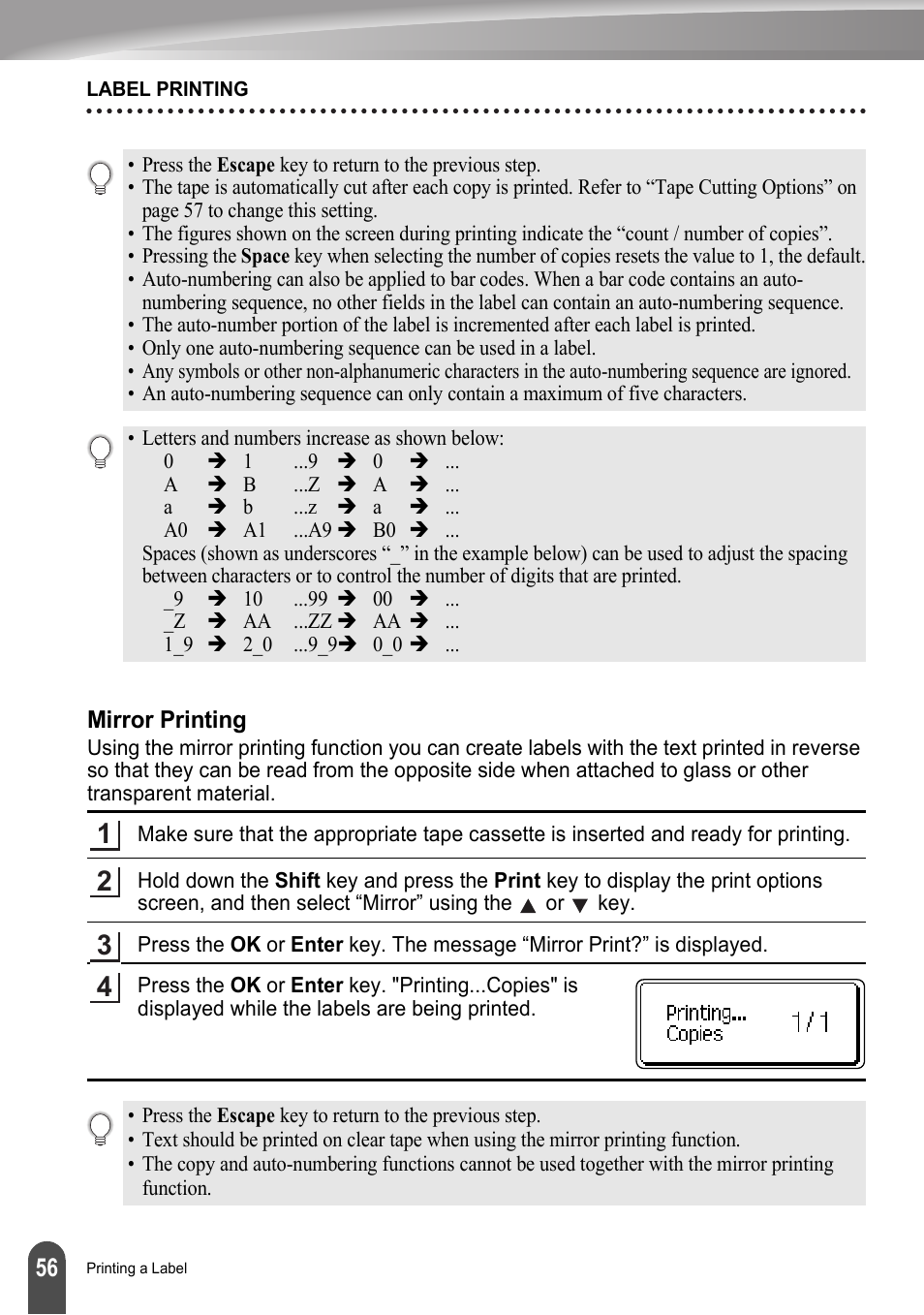 Mirror printing | Brother LW6091001 User Manual | Page 60 / 84