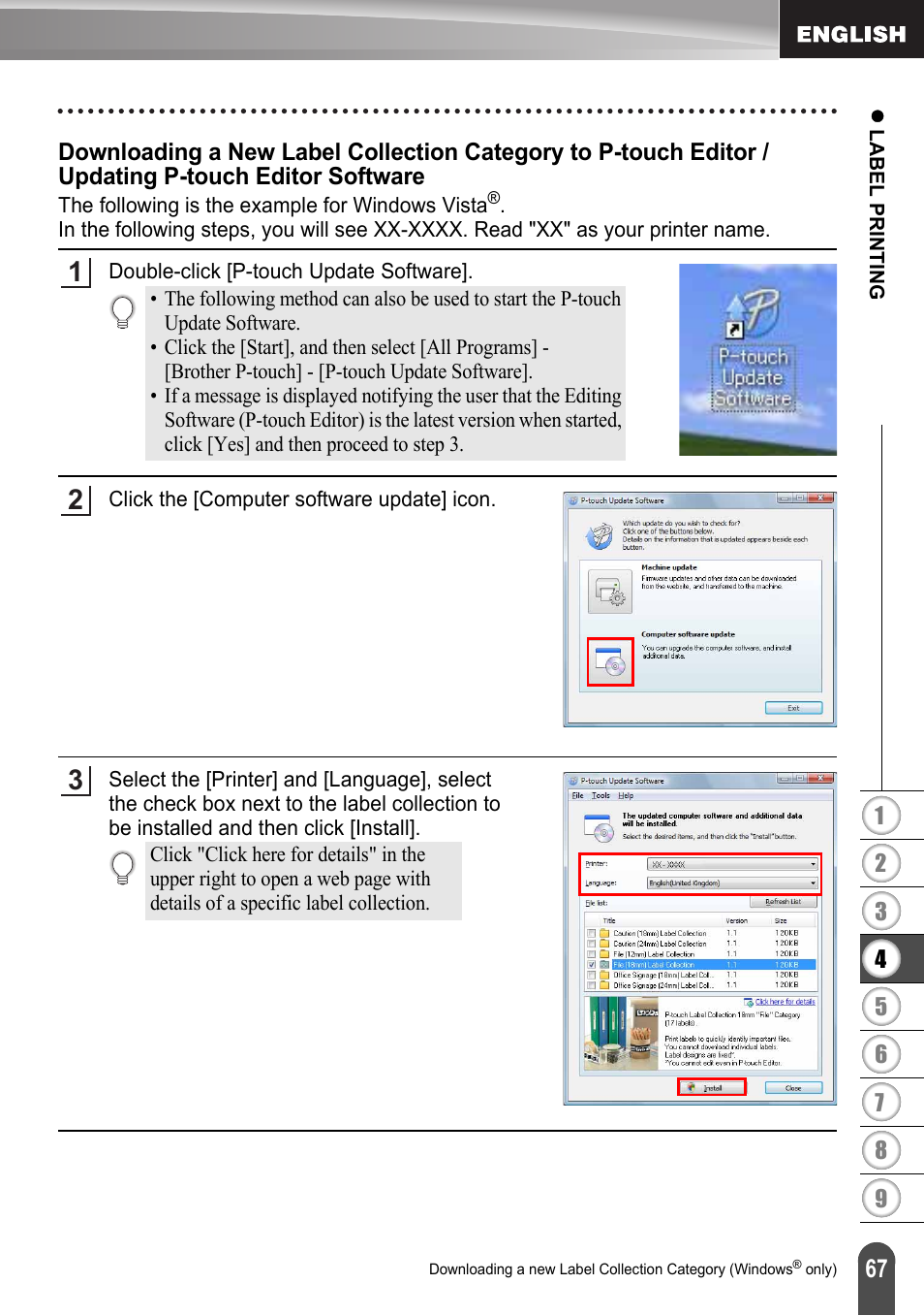 Updating p-touch editor software | Brother LW6091001 User Manual | Page 71 / 84