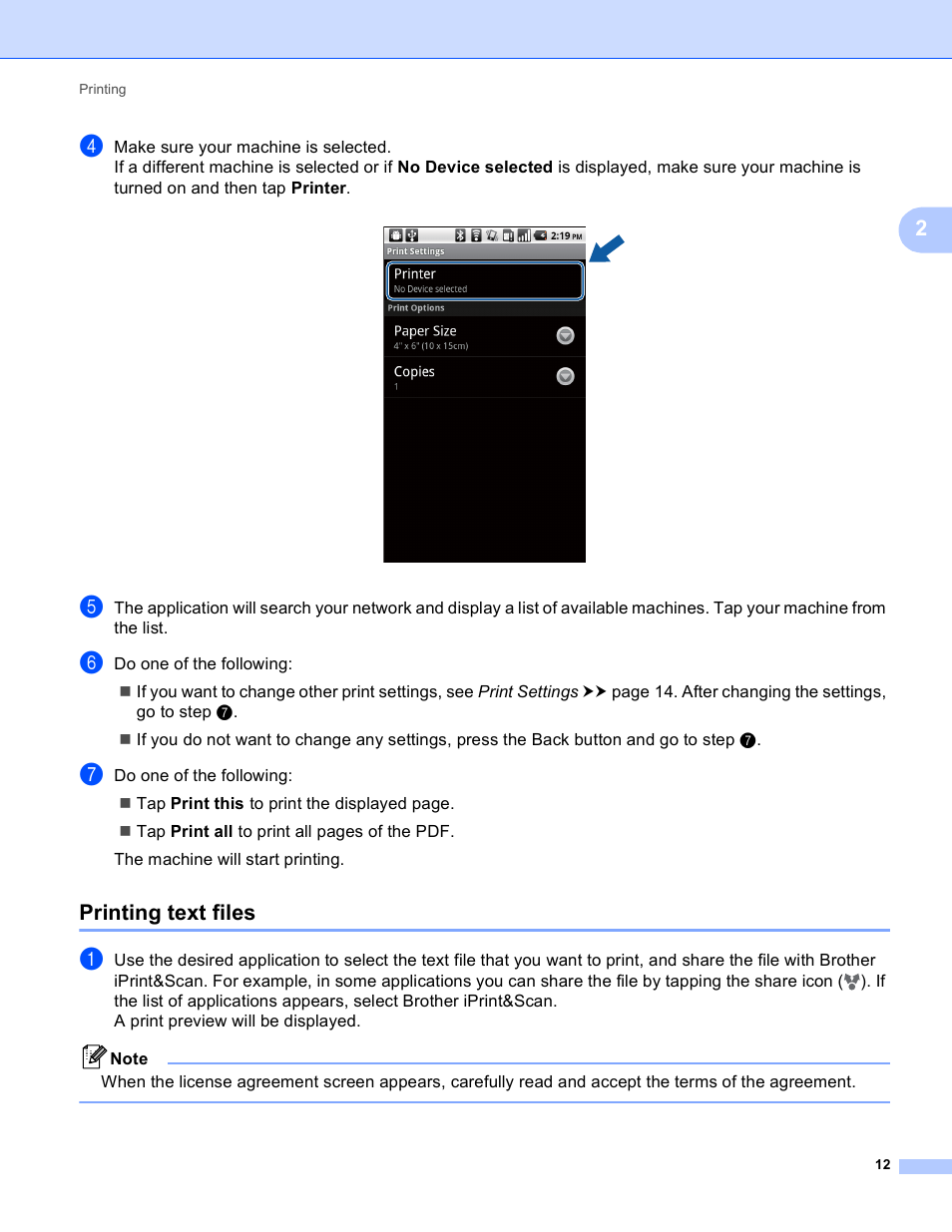 Printing text files | Brother iPrint&Scan Version A User Manual | Page 16 / 69