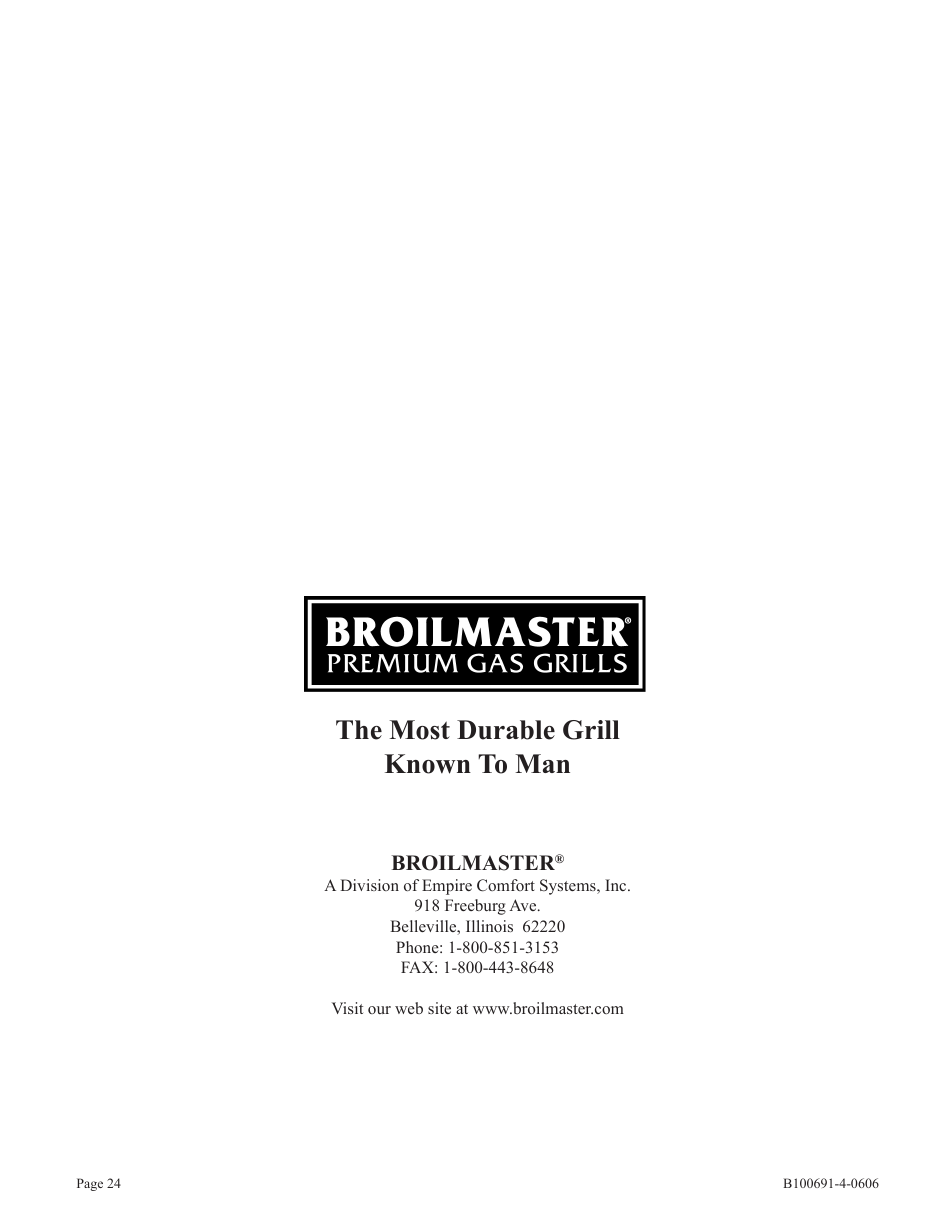 The most durable grill known to man | Broilmaster D3-1 User Manual | Page 24 / 24