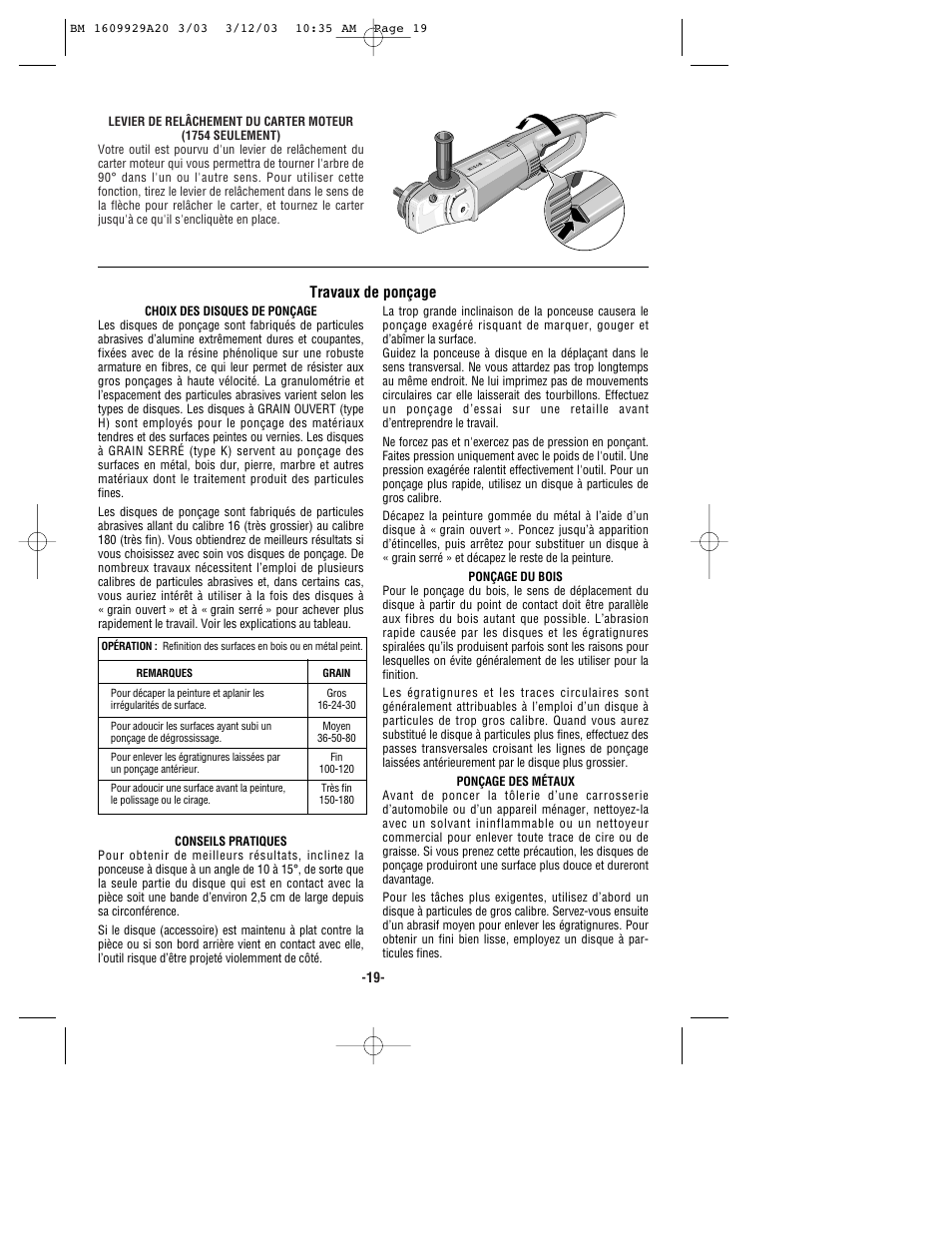 Travaux de ponçage | Bosch 1752 User Manual | Page 19 / 32