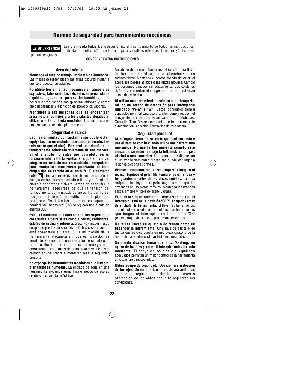 Normas de seguridad para herramientas mecánicas | Bosch 1752 User Manual | Page 22 / 32
