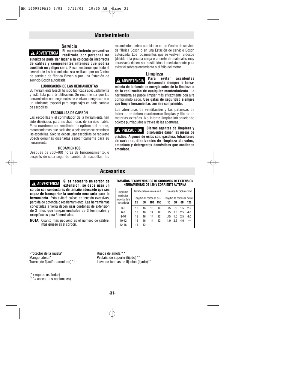 Mantenimiento accesorios, Servicio, Limpieza | Bosch 1752 User Manual | Page 31 / 32
