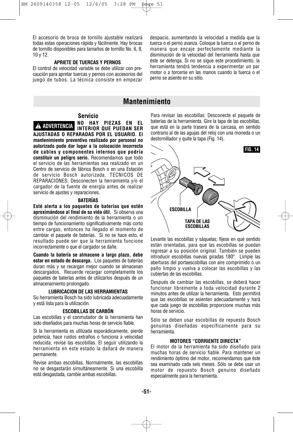 Mantenimiento | Bosch 23618 User Manual | Page 51 / 56