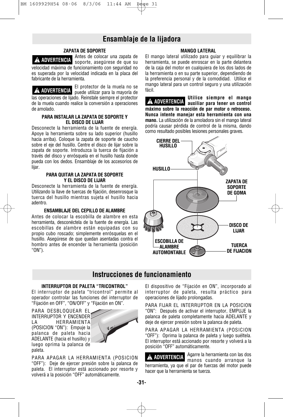 Instrucciones de funcionamiento, Ensamblaje de la lijadora | Bosch 1894-6 User Manual | Page 31 / 36