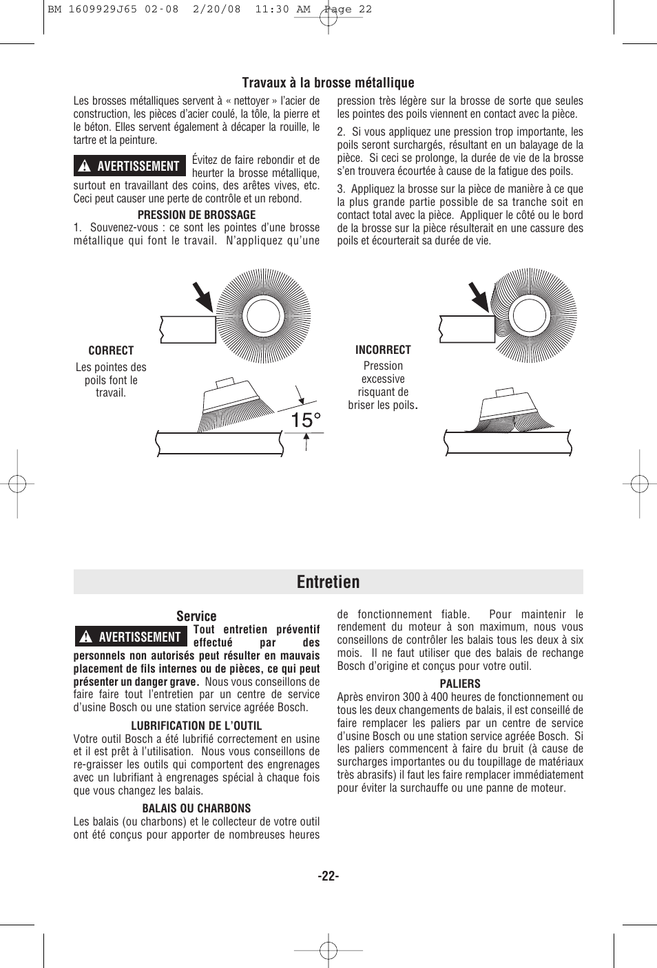 Entretien | Bosch 1811PS User Manual | Page 22 / 36