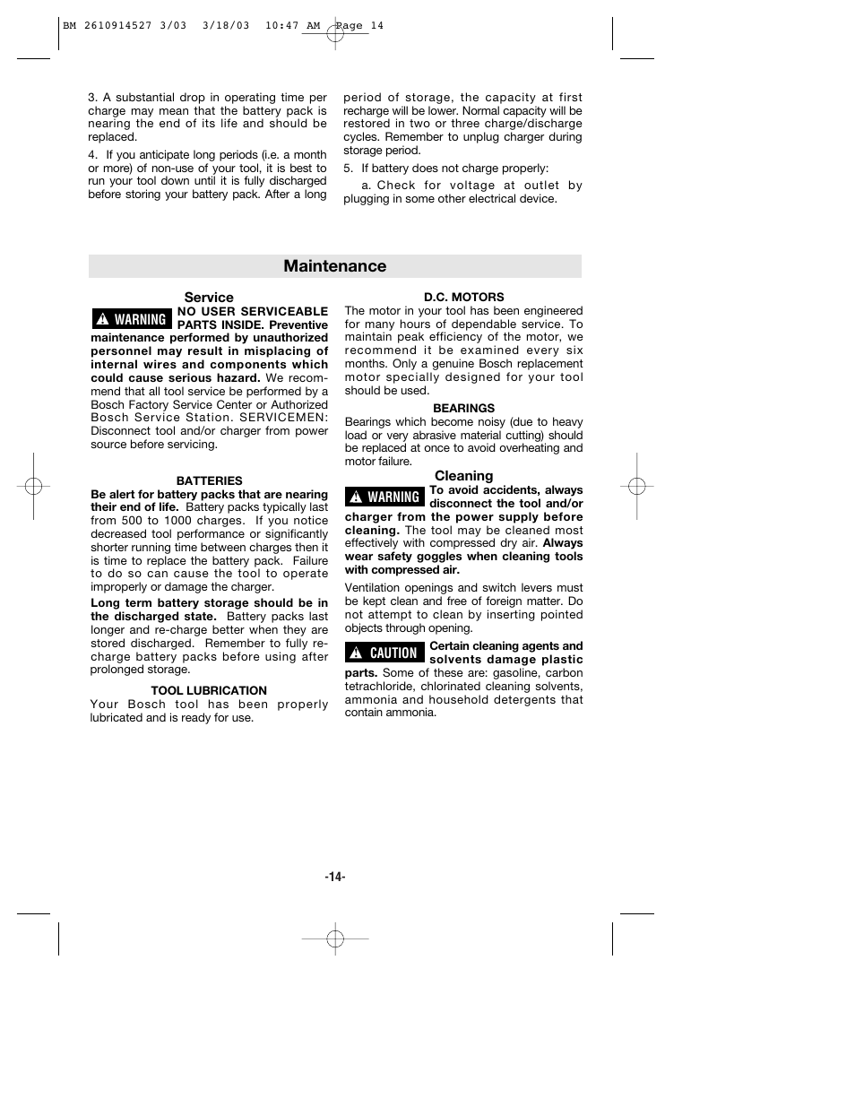 Maintenance | Bosch 1662 User Manual | Page 14 / 44