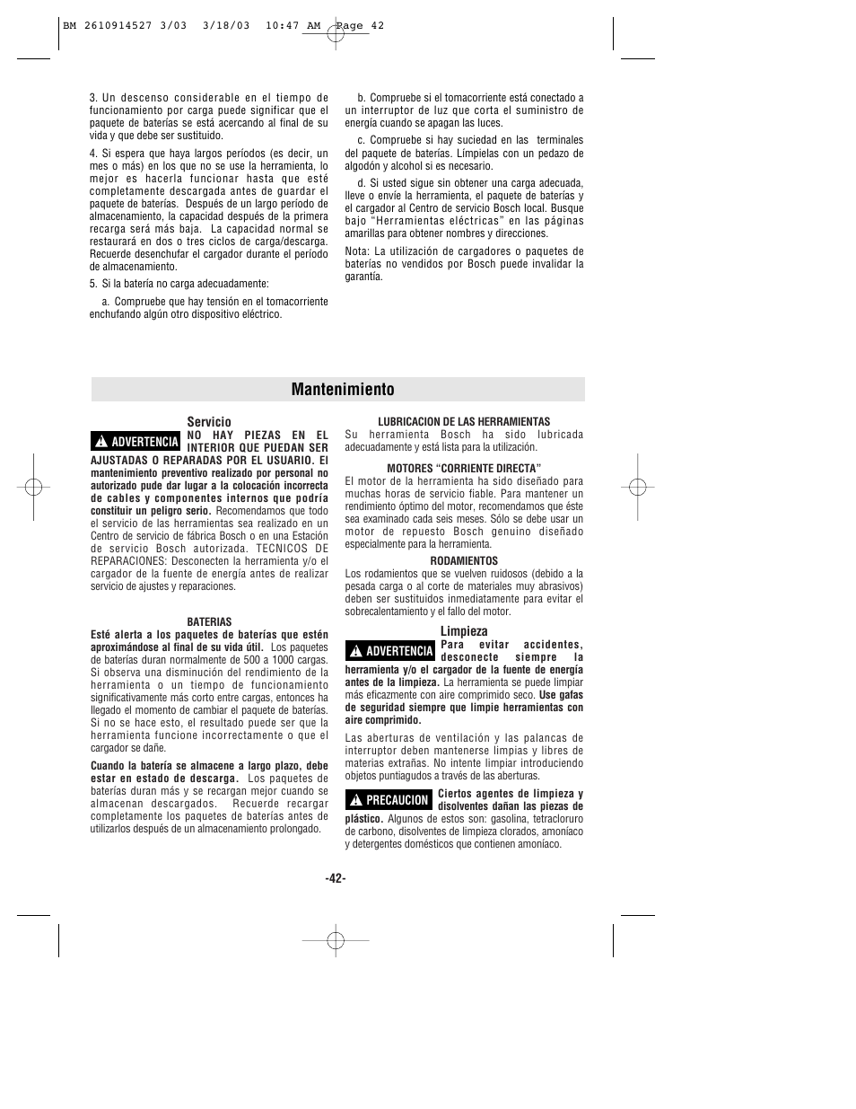 Mantenimiento | Bosch 1662 User Manual | Page 42 / 44
