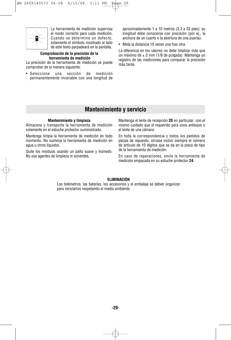 Mantenimiento y servicio | Bosch DLR165 User Manual | Page 29 / 32