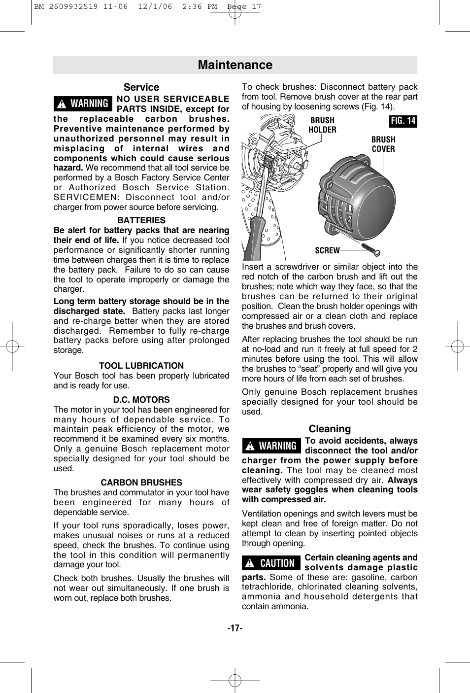 Maintenance | Bosch 15618 User Manual | Page 17 / 56