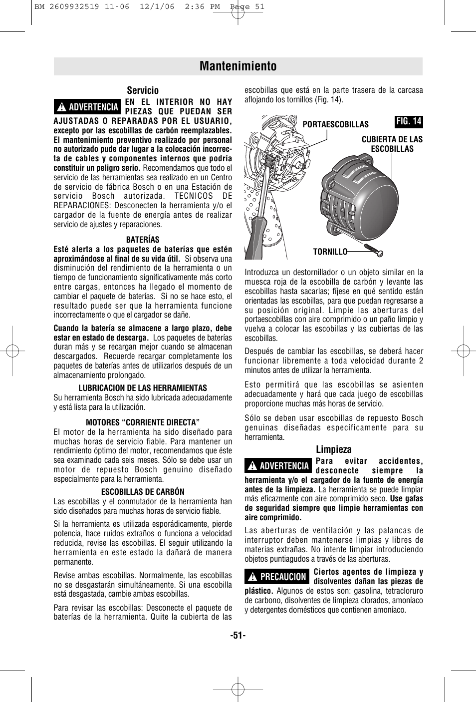 Mantenimiento | Bosch 15618 User Manual | Page 51 / 56