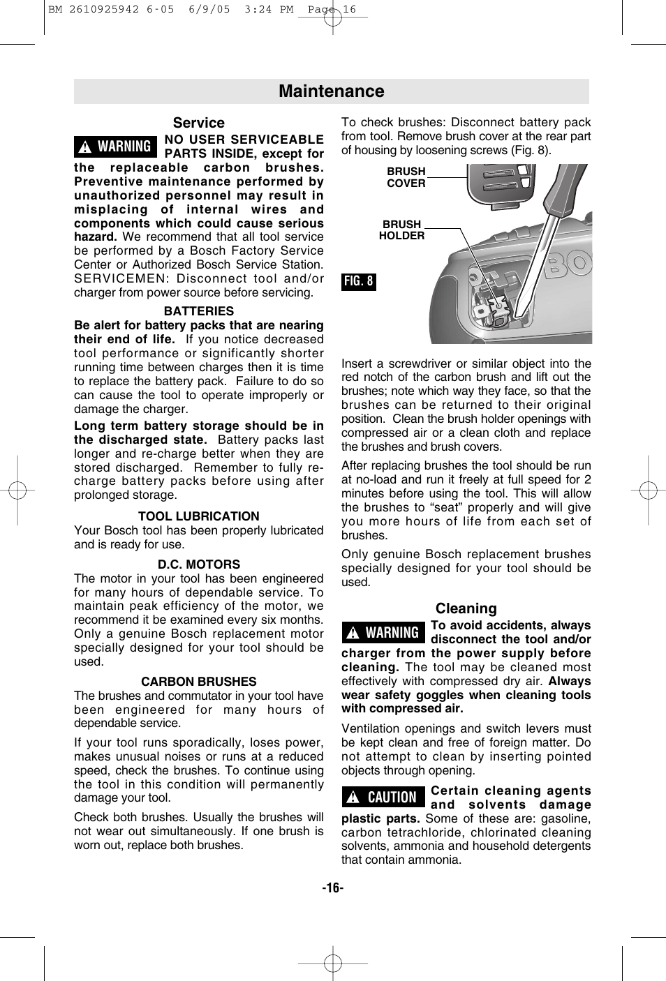 Maintenance | Bosch 33614 User Manual | Page 16 / 52