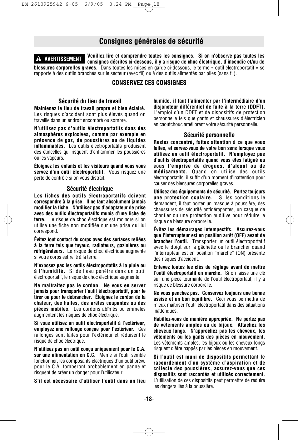 Consignes générales de sécurité | Bosch 33614 User Manual | Page 18 / 52