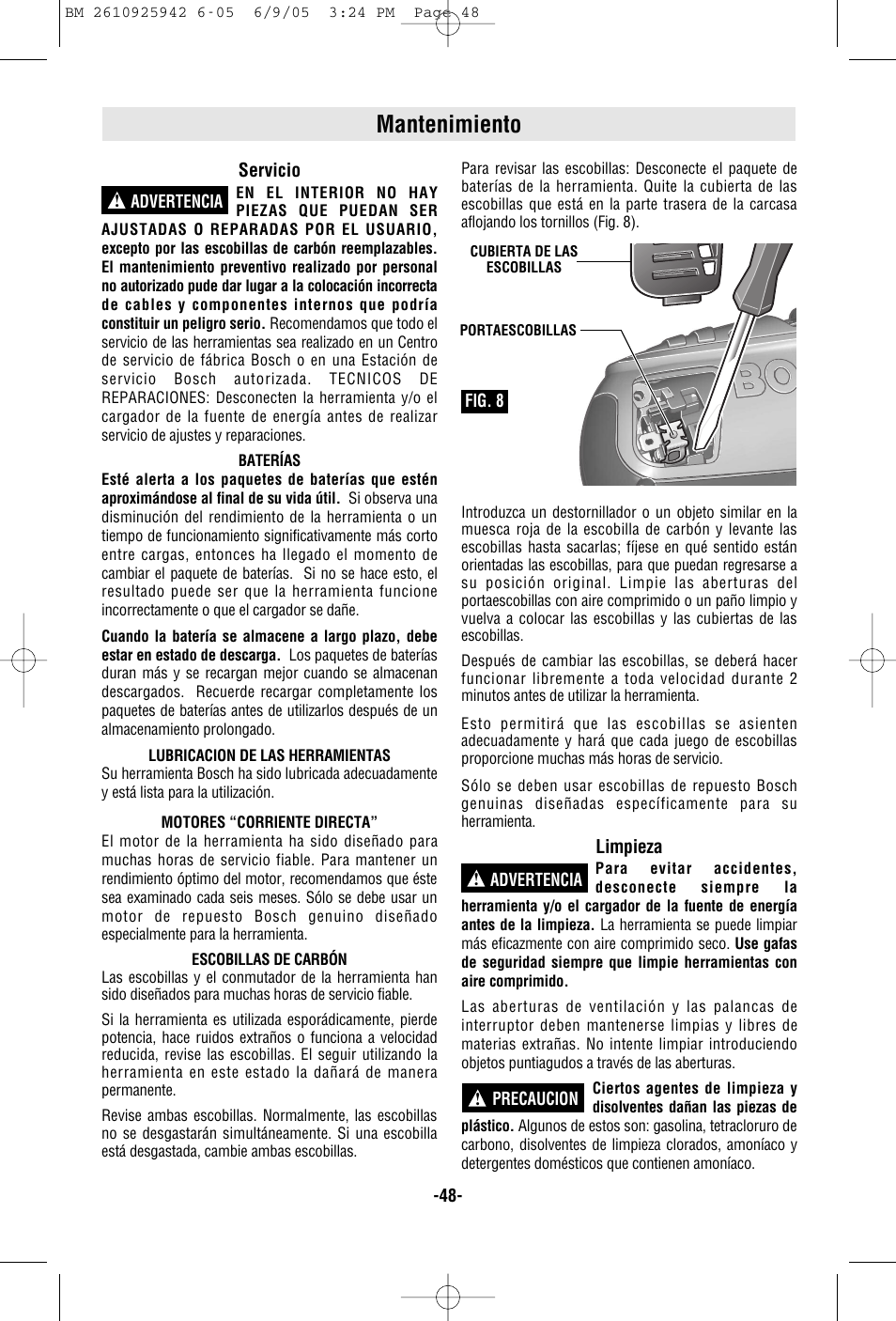 Mantenimiento | Bosch 33614 User Manual | Page 48 / 52