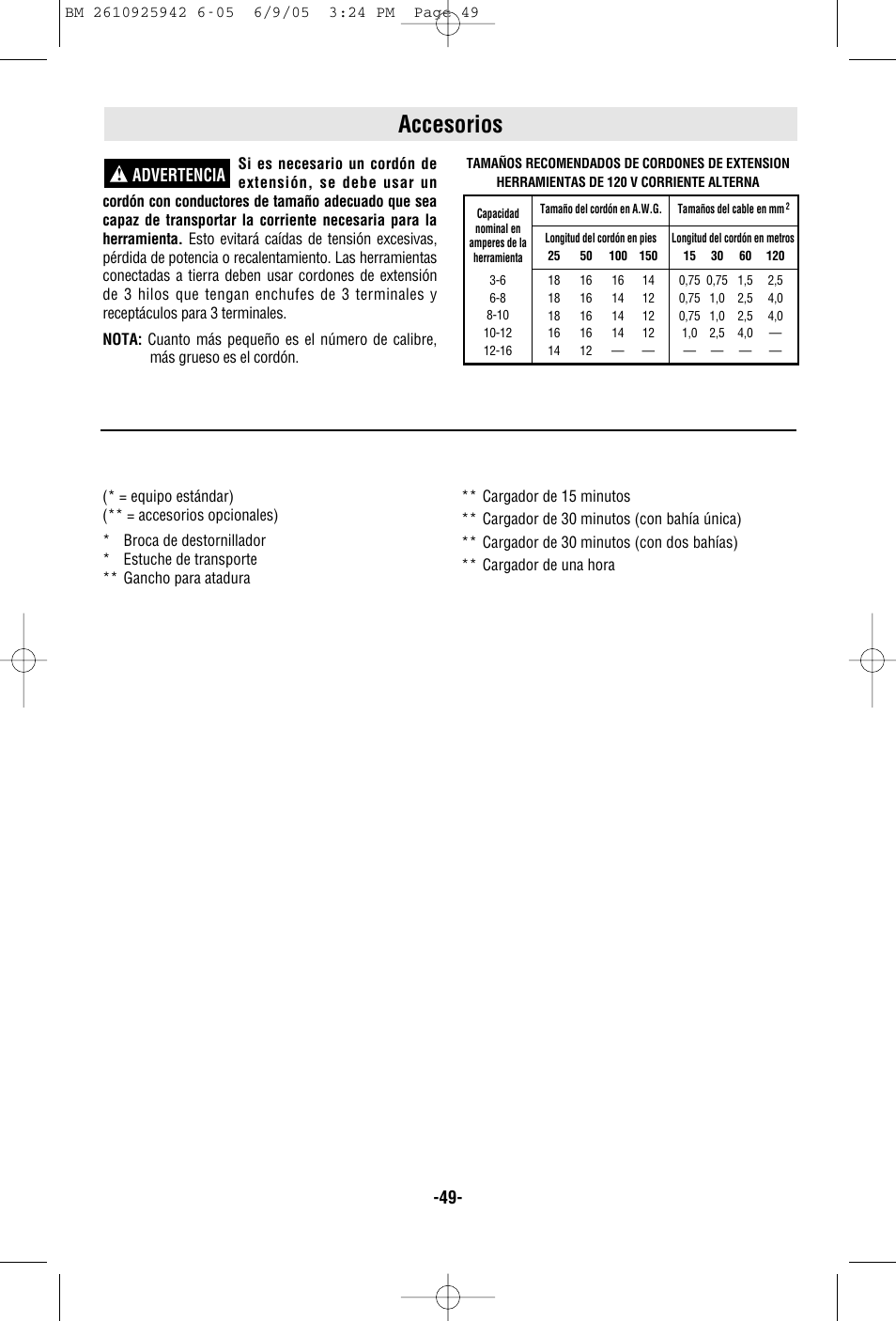 Accesorios, Advertencia | Bosch 33614 User Manual | Page 49 / 52