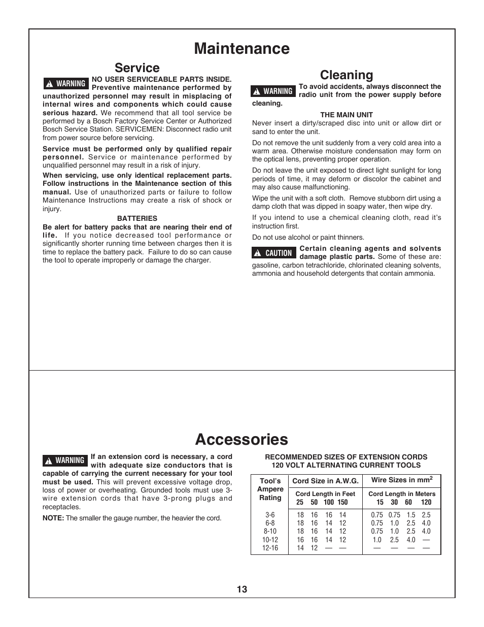 Maintenance, Accessories, Service | Cleaning | Bosch BOSCH PB360S User Manual | Page 13 / 40