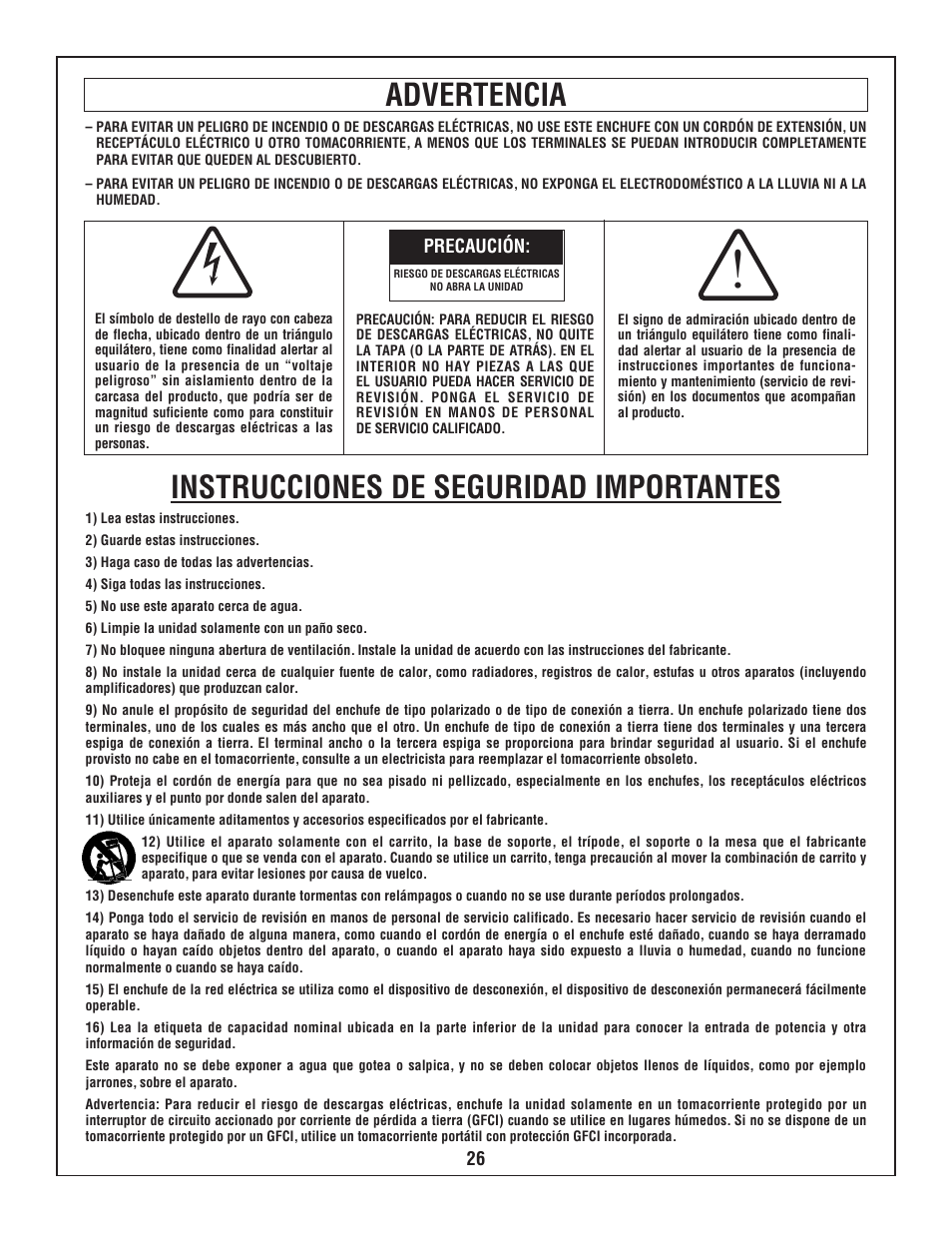 Instrucciones de seguridad importantes advertencia | Bosch BOSCH PB360S User Manual | Page 26 / 40