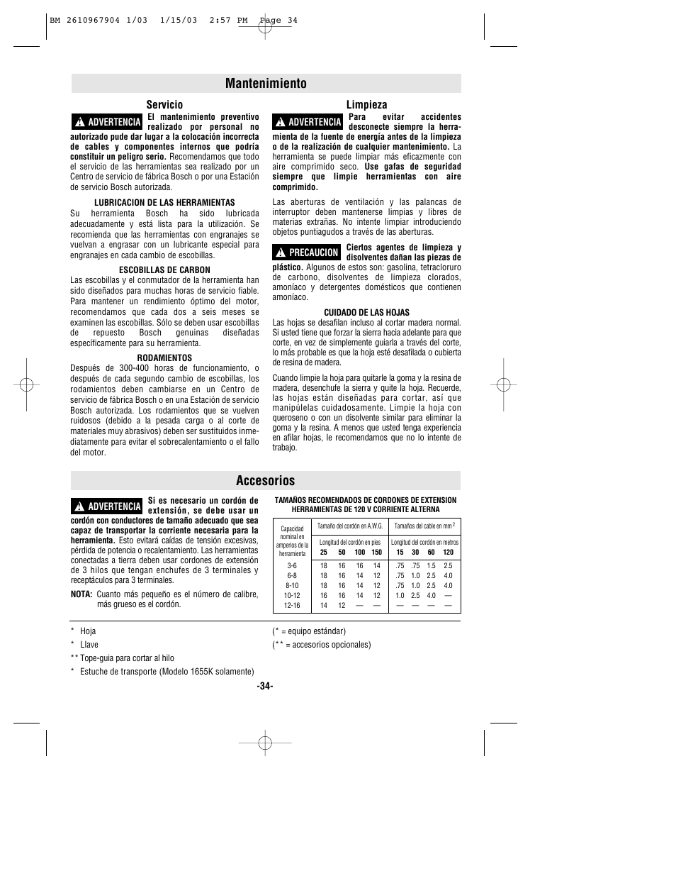 Accesorios, Mantenimiento, Servicio | Limpieza | Bosch 1655 User Manual | Page 34 / 36