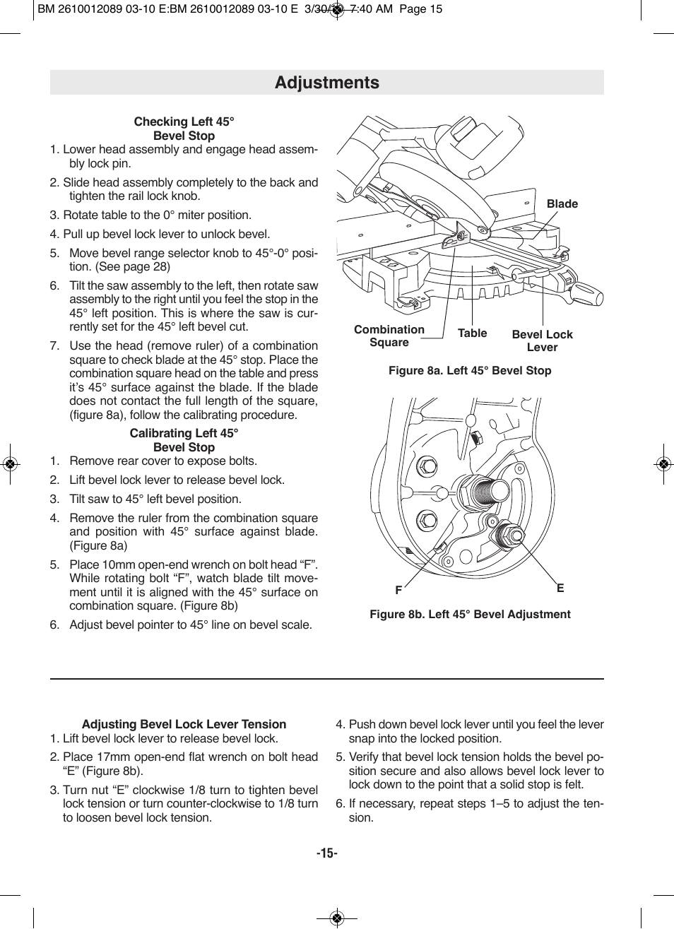 Adjustments | Bosch 4310 User Manual | Page 15 / 120
