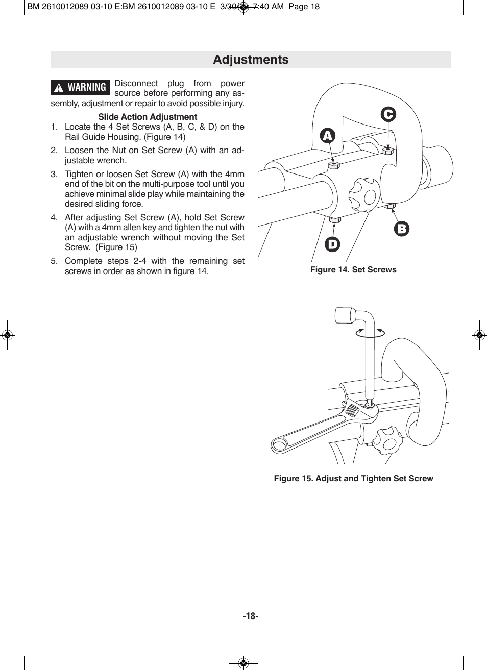 Adjustments | Bosch 4310 User Manual | Page 18 / 120
