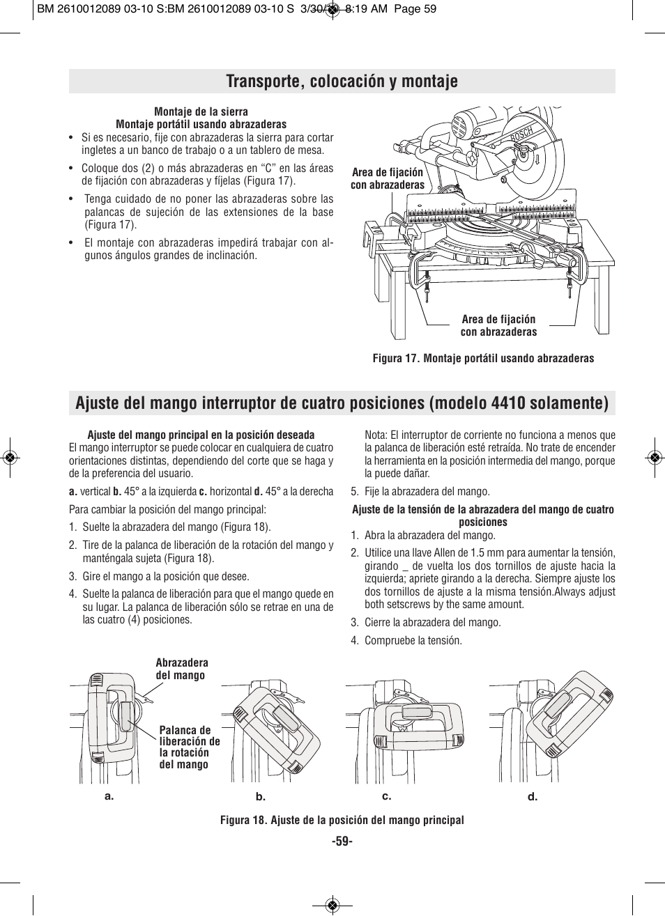 Transporte, colocación y montaje | Bosch 4310 User Manual | Page 59 / 120