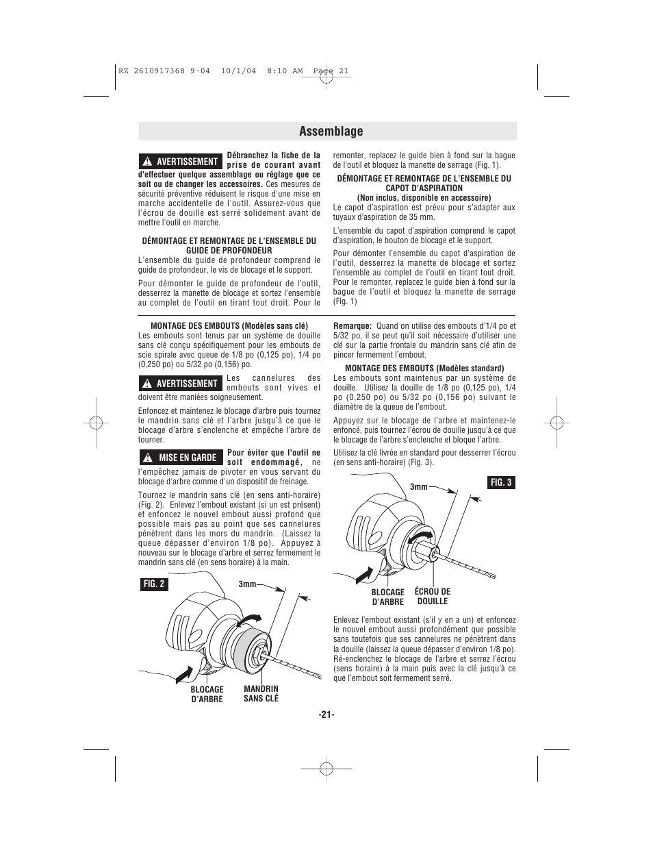 Assemblage | Bosch RZ25 User Manual | Page 21 / 44