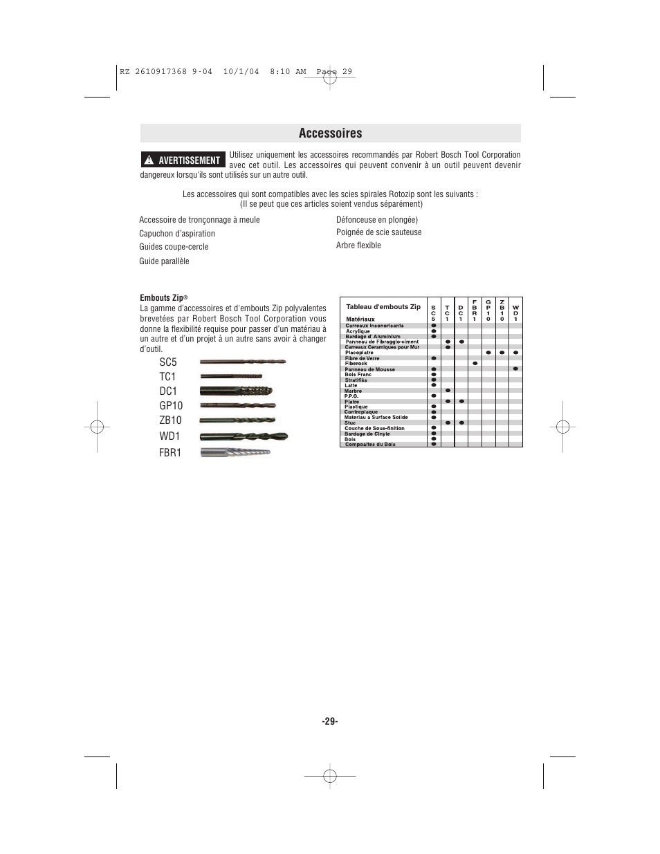 Accessoires | Bosch RZ25 User Manual | Page 29 / 44