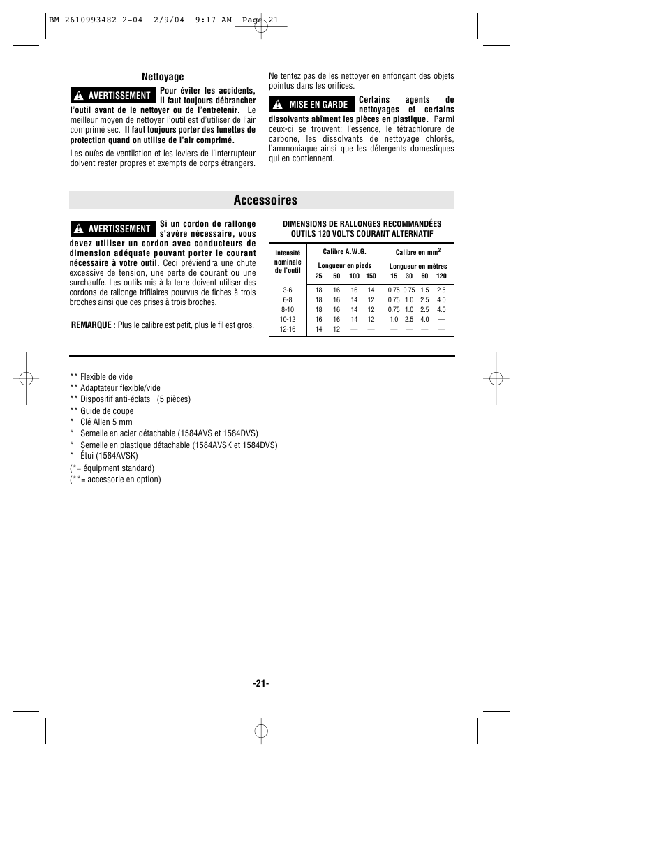 Accessoires | Bosch 1584VS User Manual | Page 21 / 32