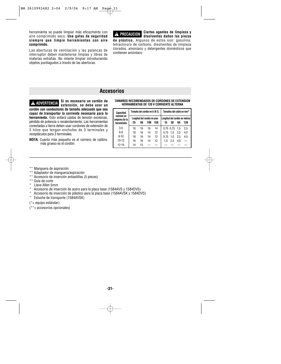 Accesorios | Bosch 1584VS User Manual | Page 31 / 32