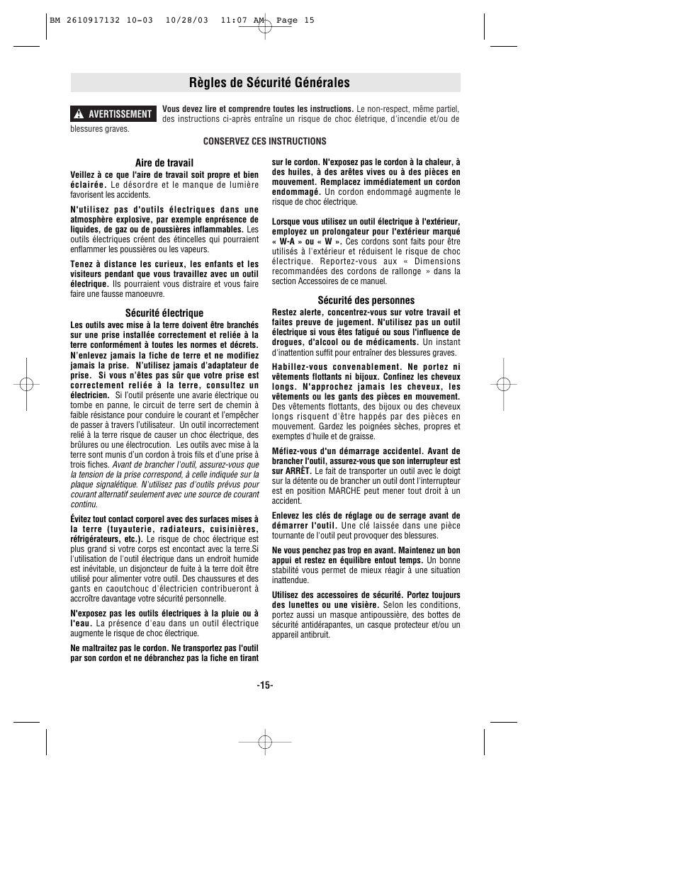 Règles de sécurité générales | Bosch 1677MD User Manual | Page 15 / 44