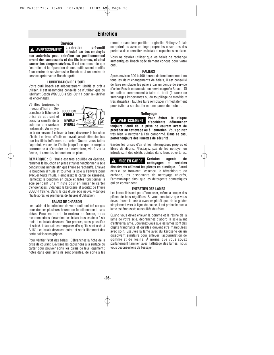 Entretien | Bosch 1677MD User Manual | Page 26 / 44