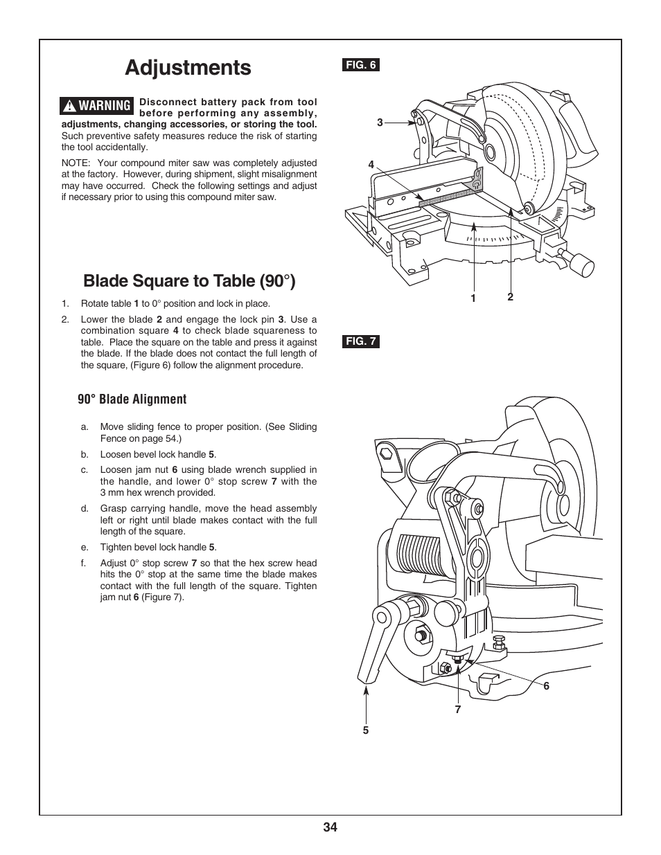 Adjustments, Blade square to table (90°) | Bosch 3924-24 User Manual | Page 34 / 92
