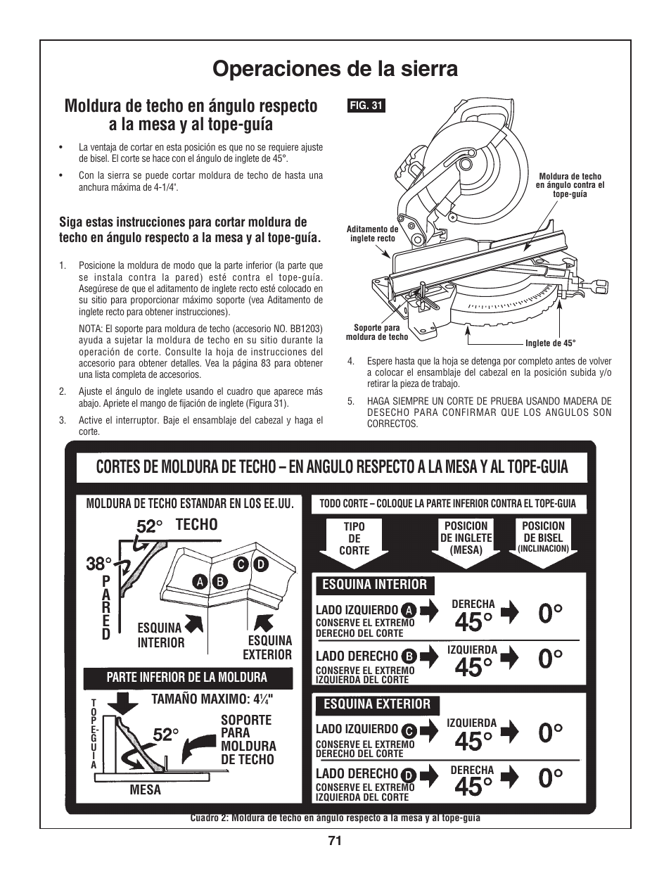 Operaciones de la sierra | Bosch 3924-24 User Manual | Page 71 / 92
