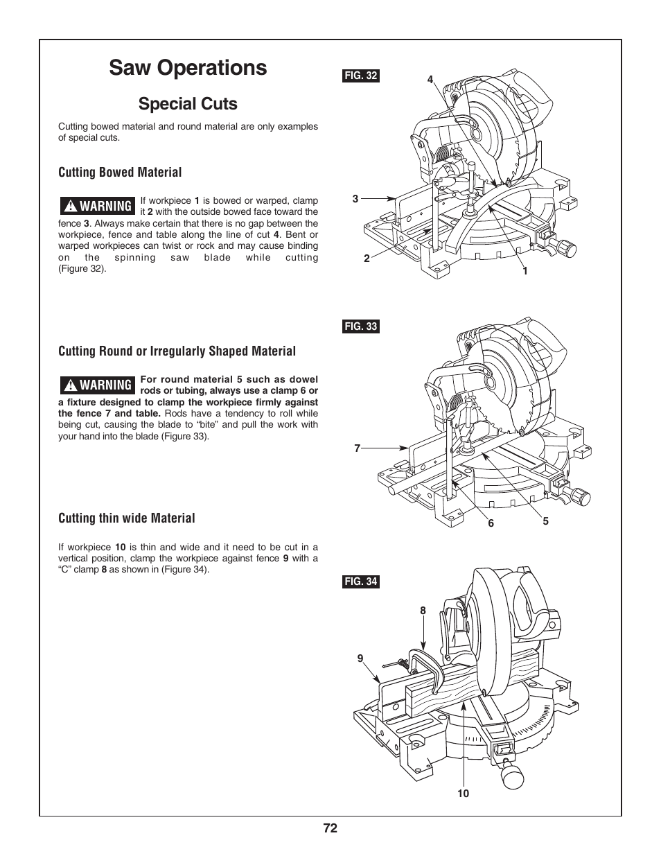 Saw operations, Special cuts | Bosch 3924-24 User Manual | Page 72 / 92