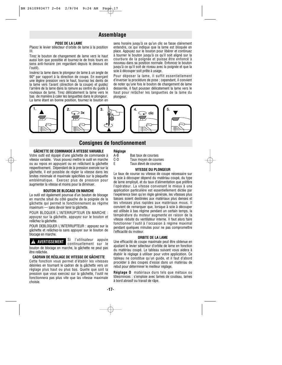 Assemblage, Consignes de fonctionnement | Bosch 1587DVS User Manual | Page 17 / 32
